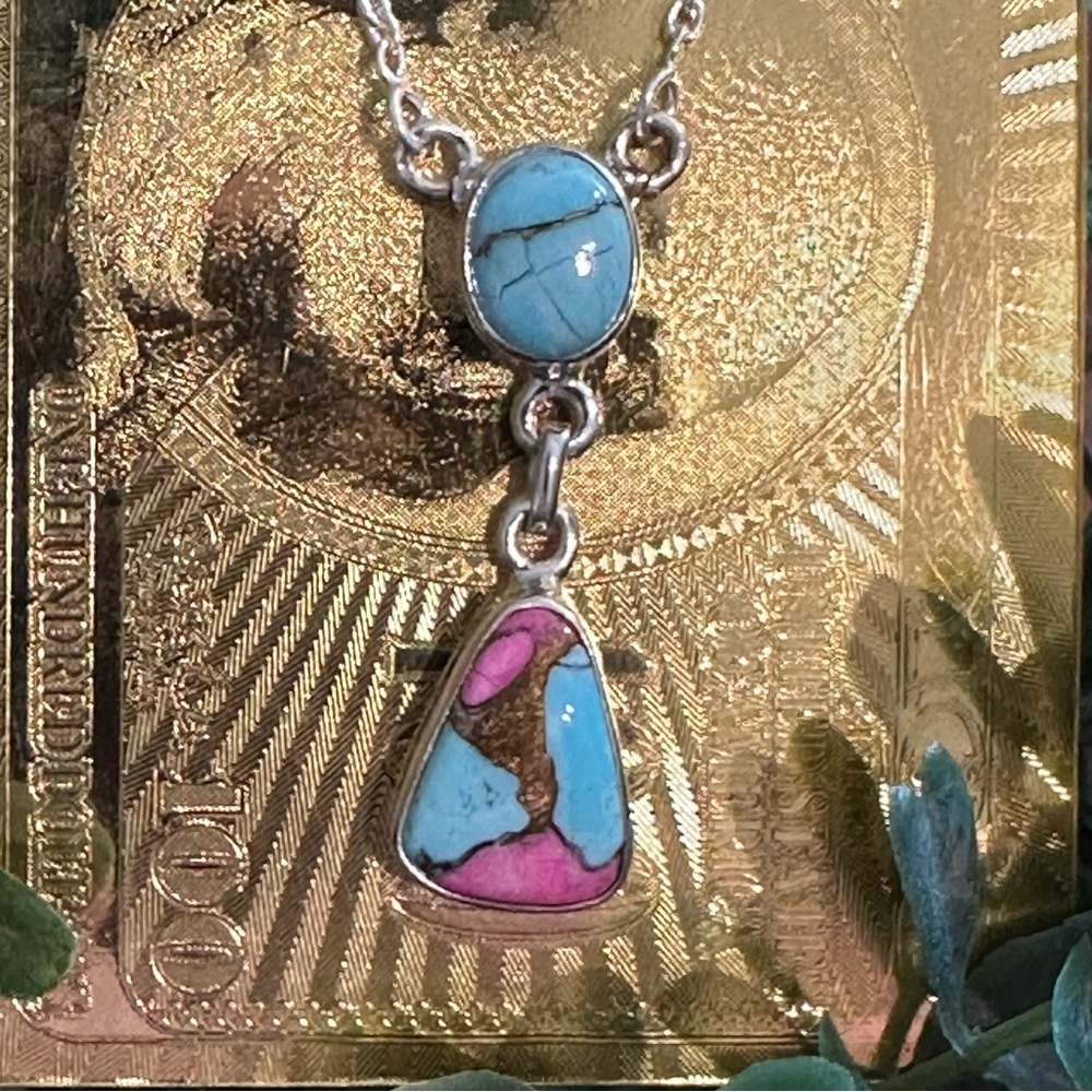 Cotton Candy 16” to 18” Sterling Silver 925 Turquoise Necklace